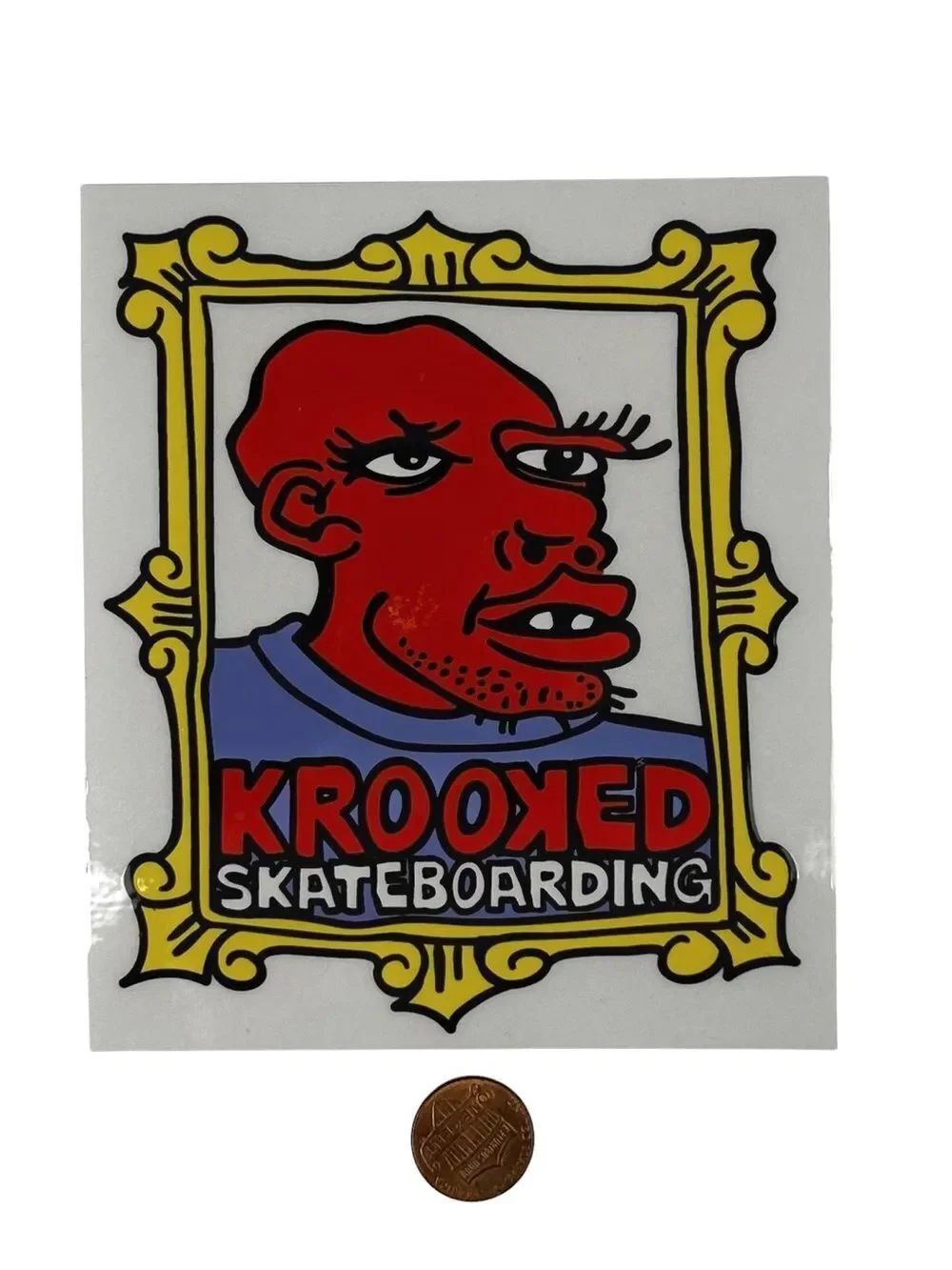 KROOKED SKATEBOARDS Mark Gonzales Framed Face Skateboard Sticker Gonz